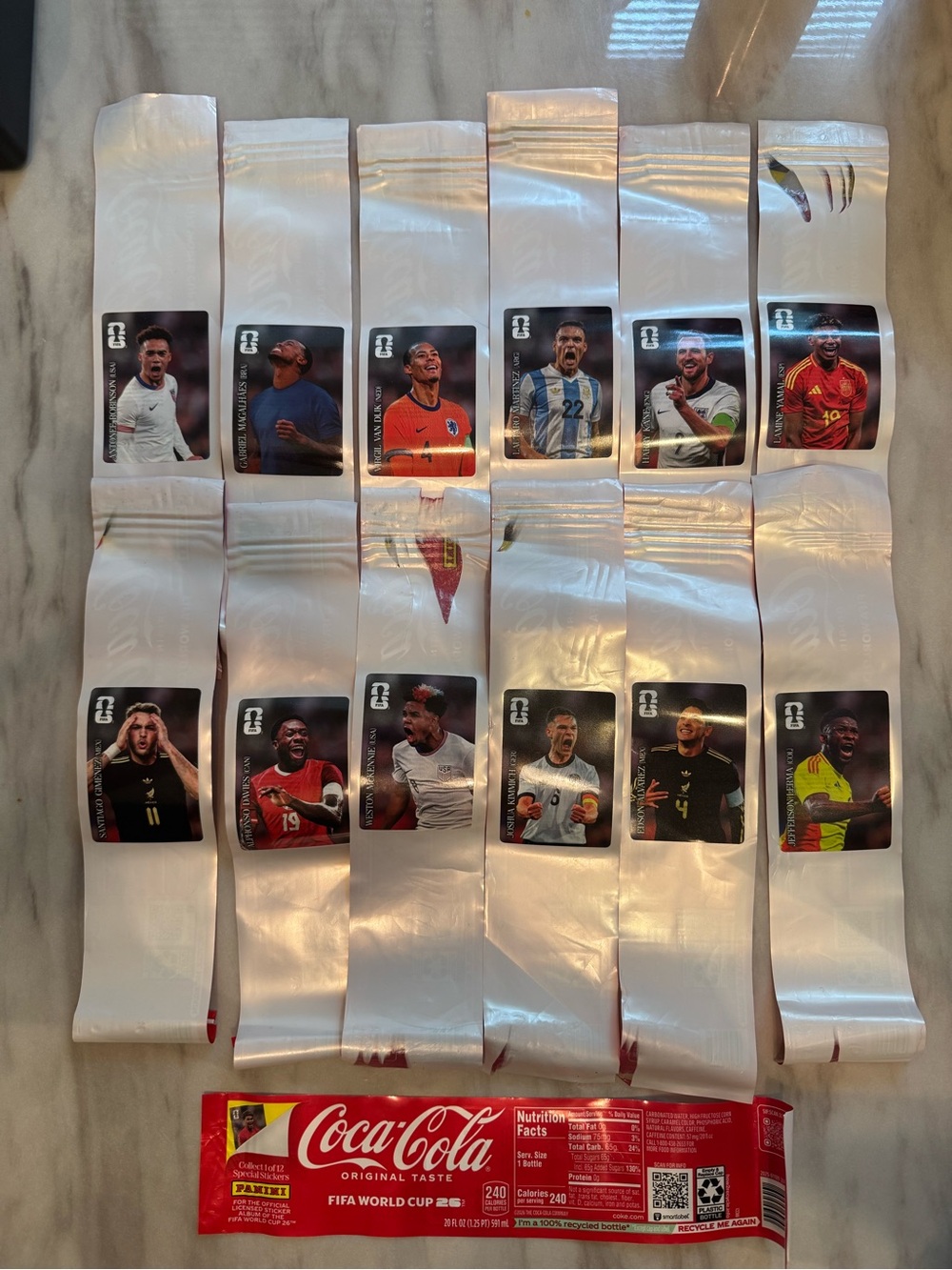 Coca-Cola Panini FIFA World Cup 2026 12 Promo Sticker Set + 1 Bottle Wraps